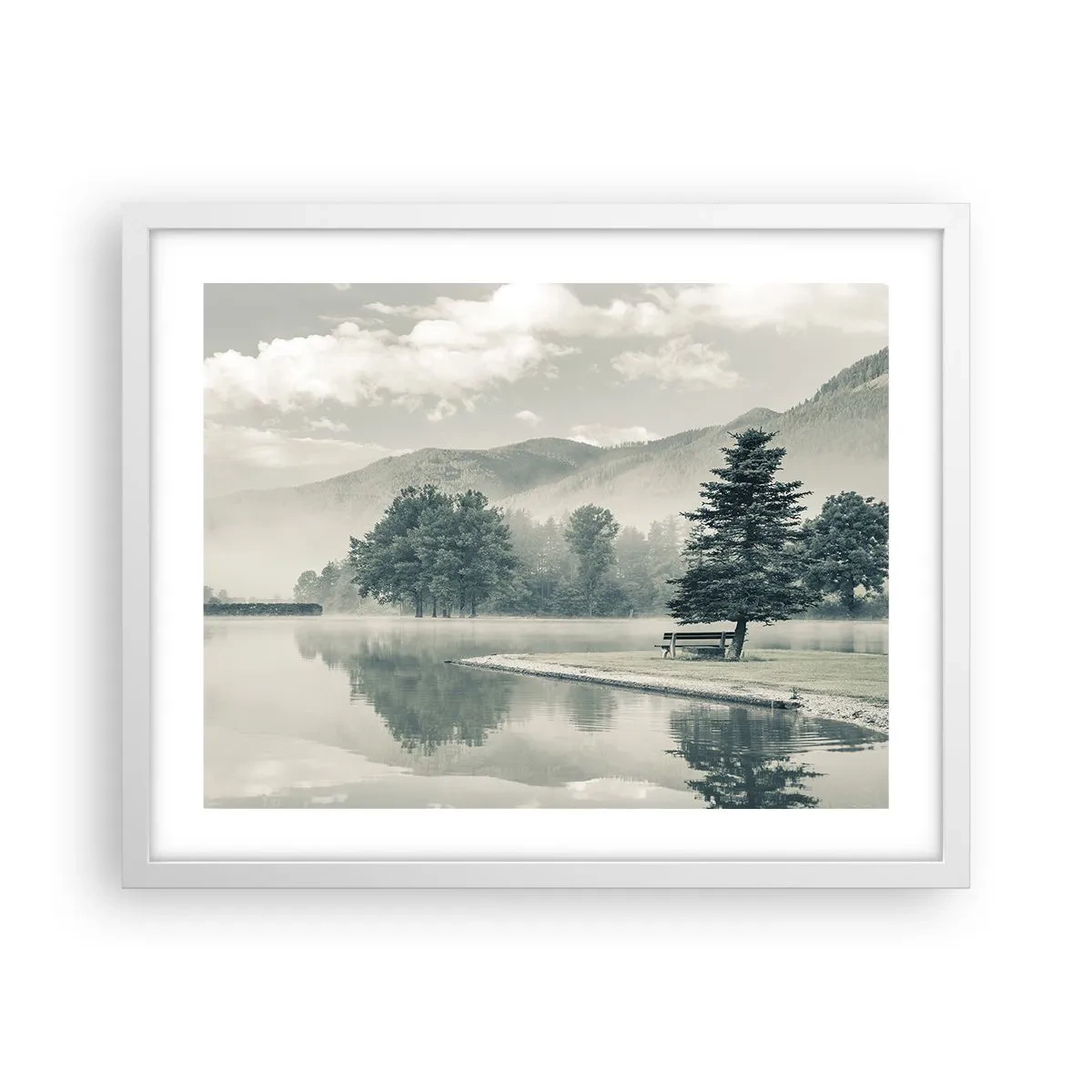Plagát v bielom ráme - Jazero ešte spí - 50x40 cm