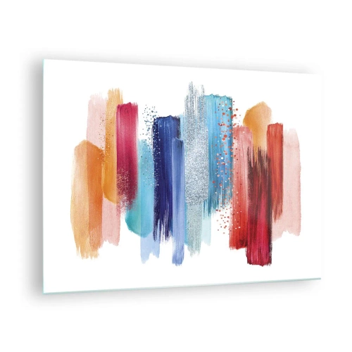 Obraz na skle - Abstraktná kompozícia farebných ťahov štetcom - 70x50cm - Hore a dole - Moderná nástenná dekorácia do obývacej izby a spálne ARTTOR