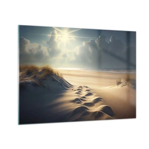 Obraz na skle - Zlaté duny osvetlené slnečnými lúčmi - 70x50cm - Upokojujúca krajina - Moderná nástenná dekorácia do obývacej izby a spálne ARTTOR