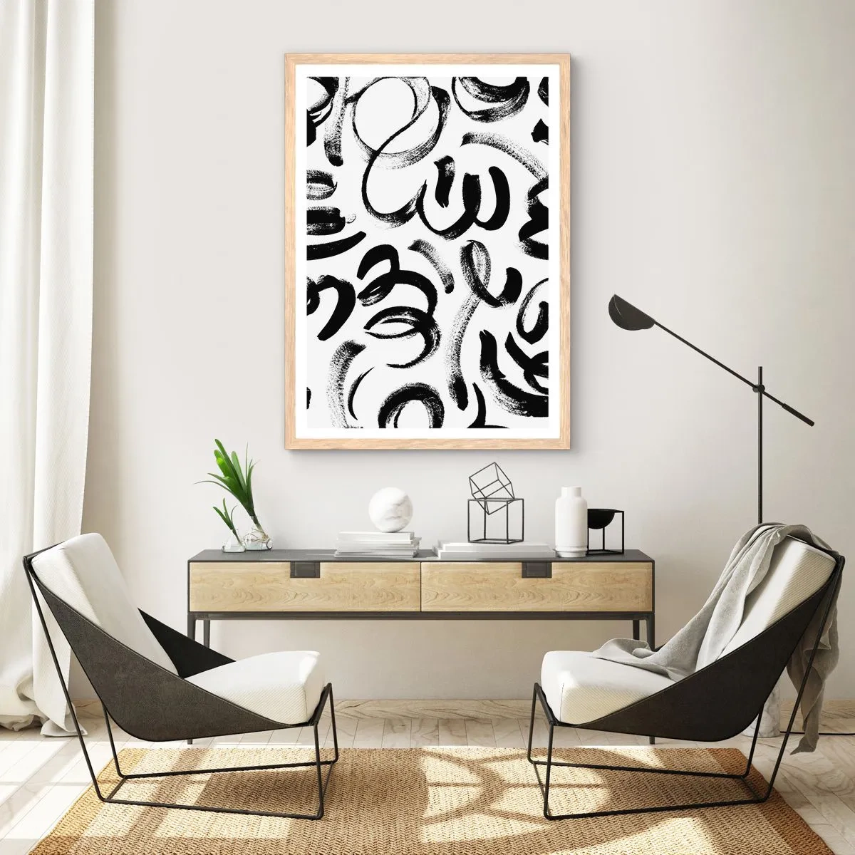 Plagát v ráme zo svetlého duba - Čierne na bielom - 50x70 cm