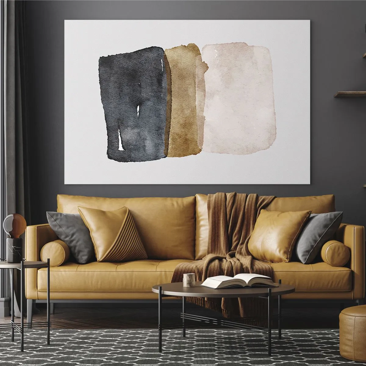 Obraz na skle - Abstraktné škvrny v odtieňoch čiernej, hnedej a béžovej - 70x50cm - Kompozícia zemitých farieb - Moderná nástenná dekorácia do obývacej izby a spálne ARTTOR