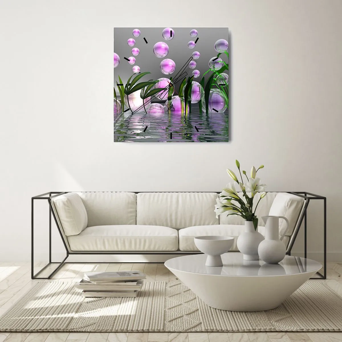 Nástenné hodiny - Reflexná kompozícia ľahkosti a života - 40x40 cm