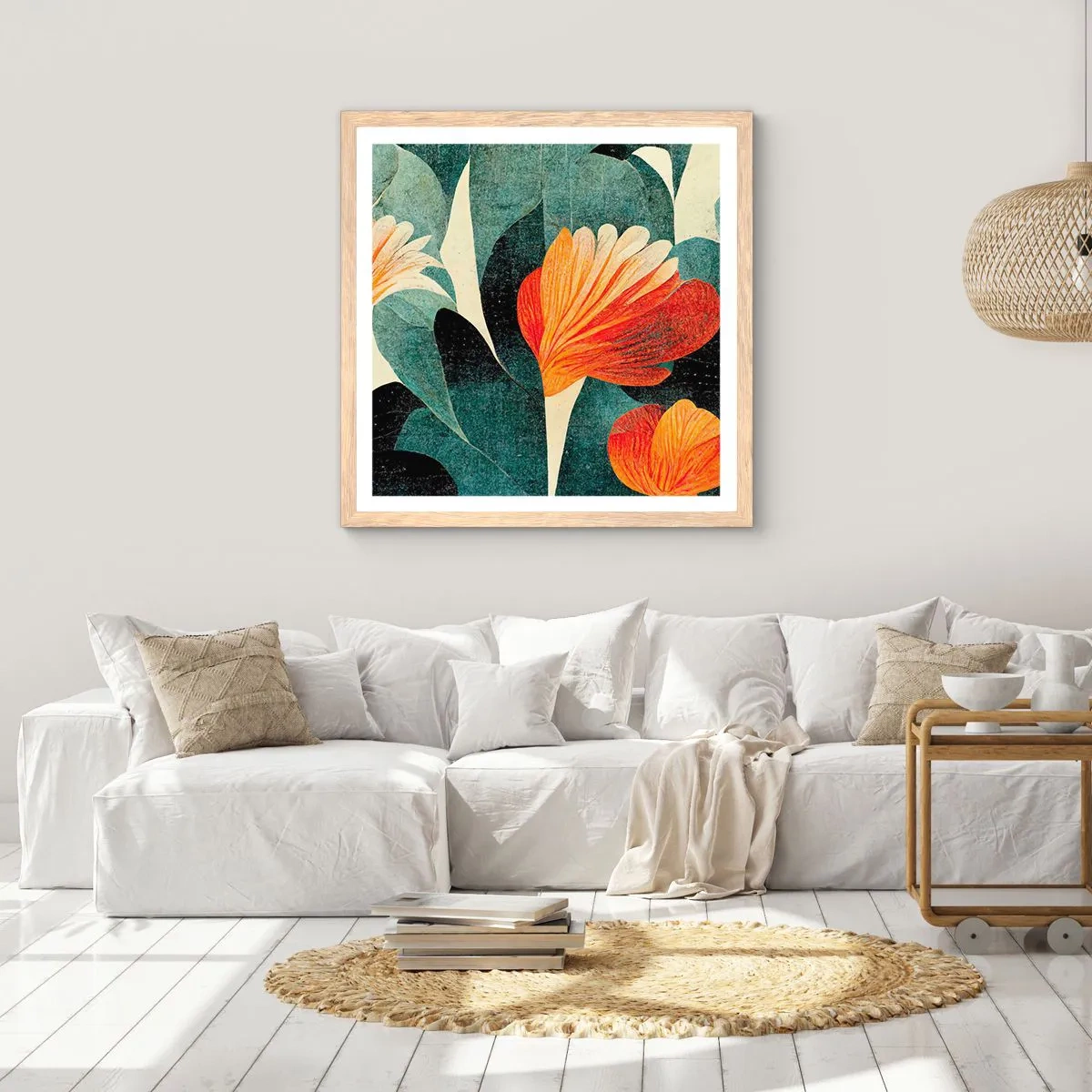 Plagát v ráme zo svetlého duba - Tropické horúco a chlad zelene - 30x30 cm