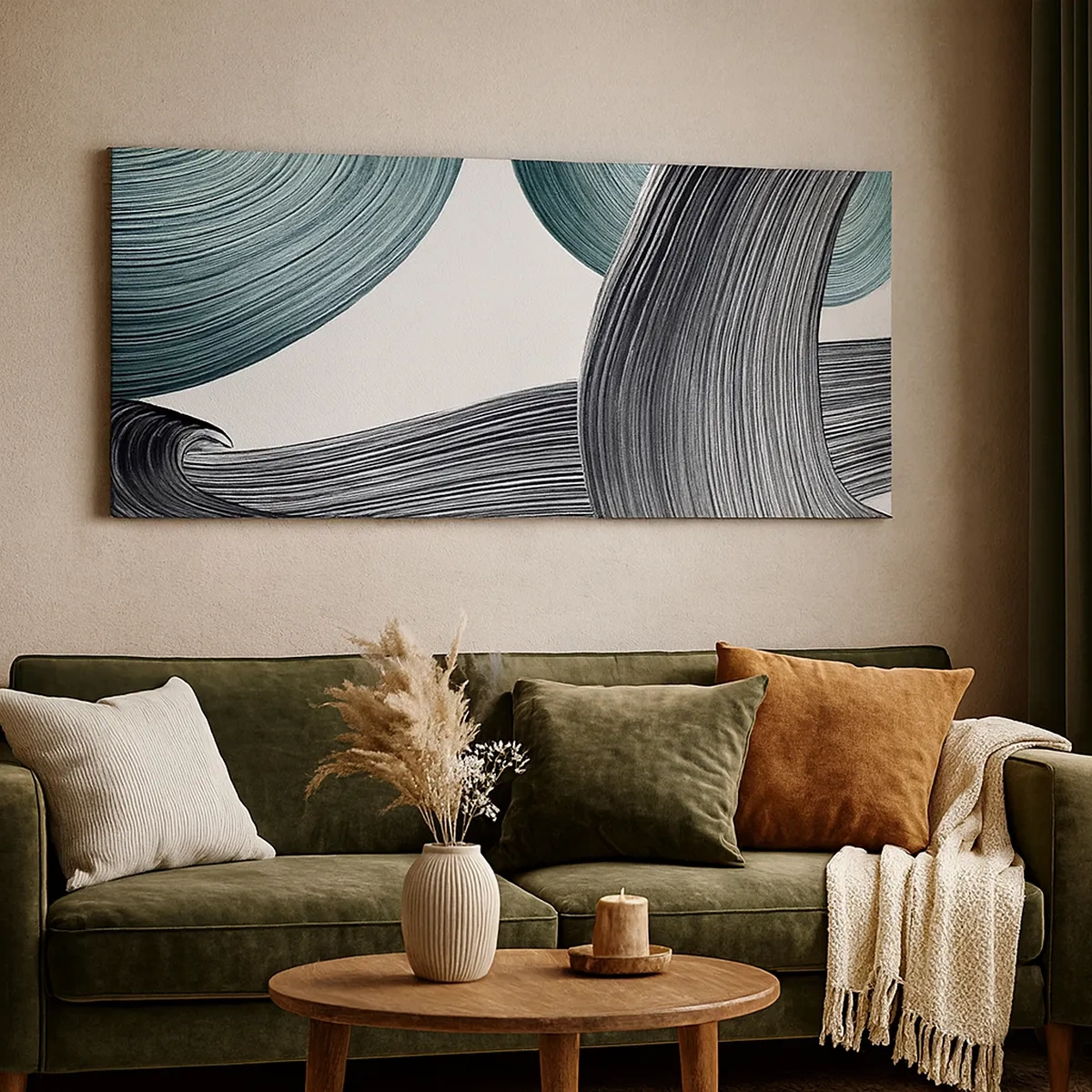 Obraz na plátne - Smaragdové a čierne vlny - 30x30 cm