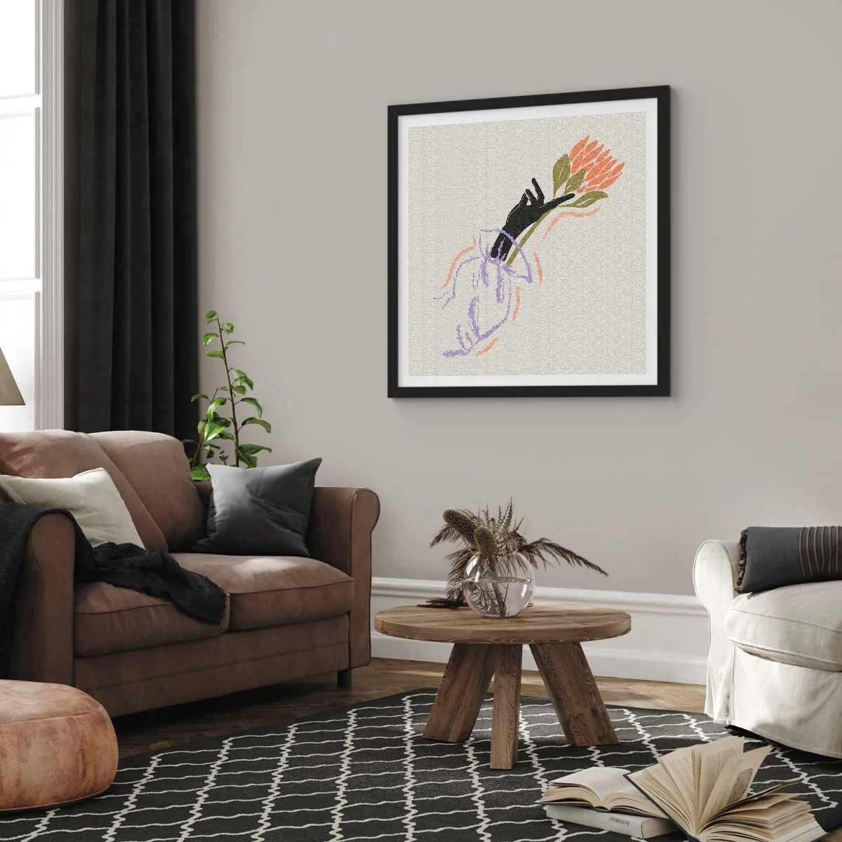 Plagát v čiernom ráme - Sesterský dotyk - 40x40 cm