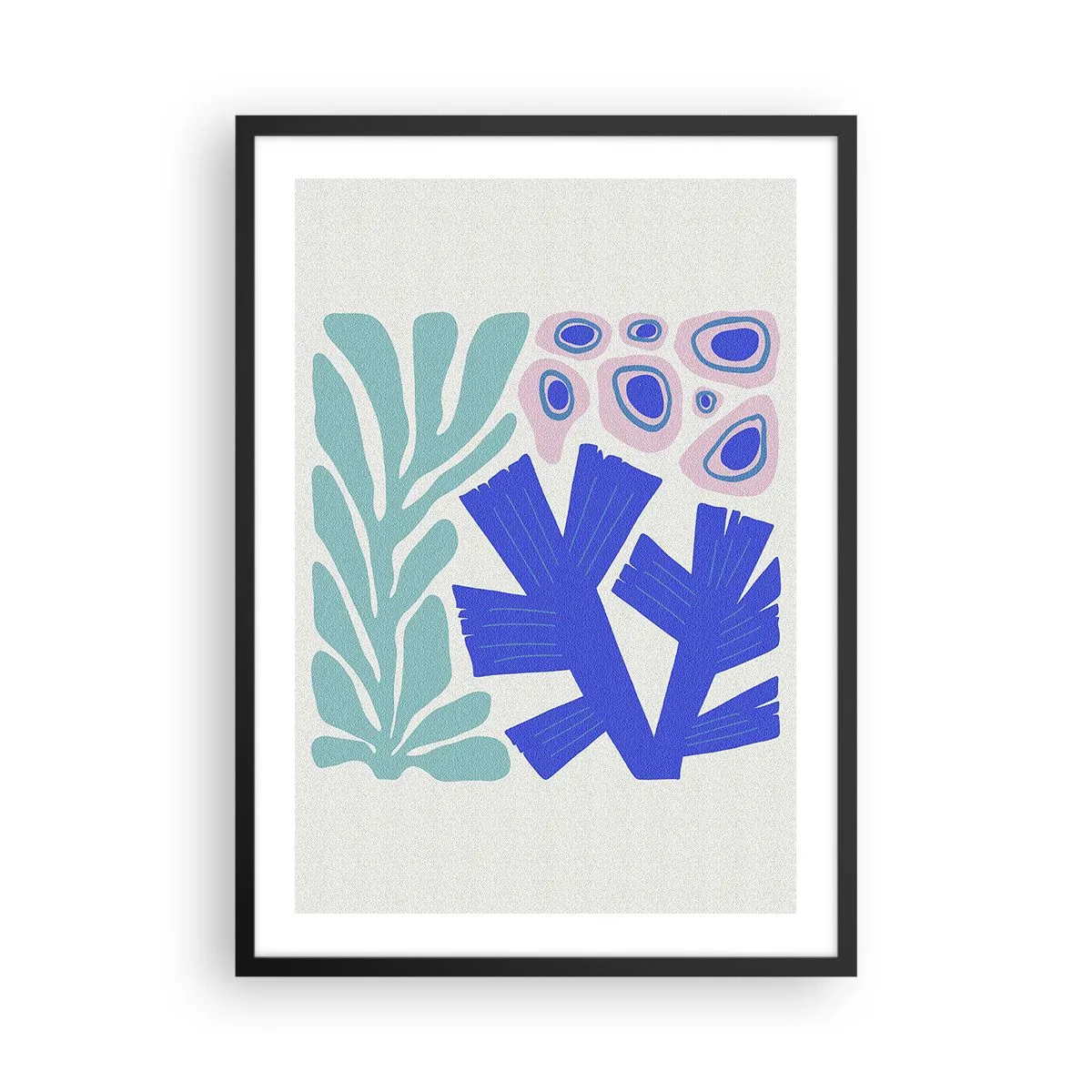 Plagát v čiernom ráme - Štylizovaná grafika podvodných rastlín a koralov - 50x70cm - Podvodná záhrada - Moderná nástenná dekorácia do obývacej izby a spálne ARTTOR