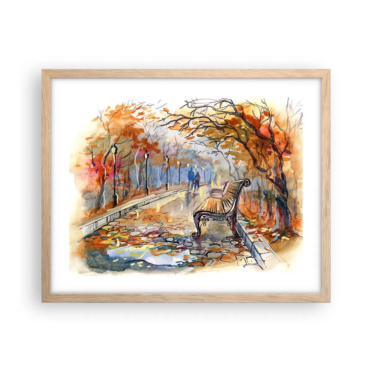 Plagát v ráme zo svetlého duba - Spoločne putovať jeseňou - 50x40 cm
