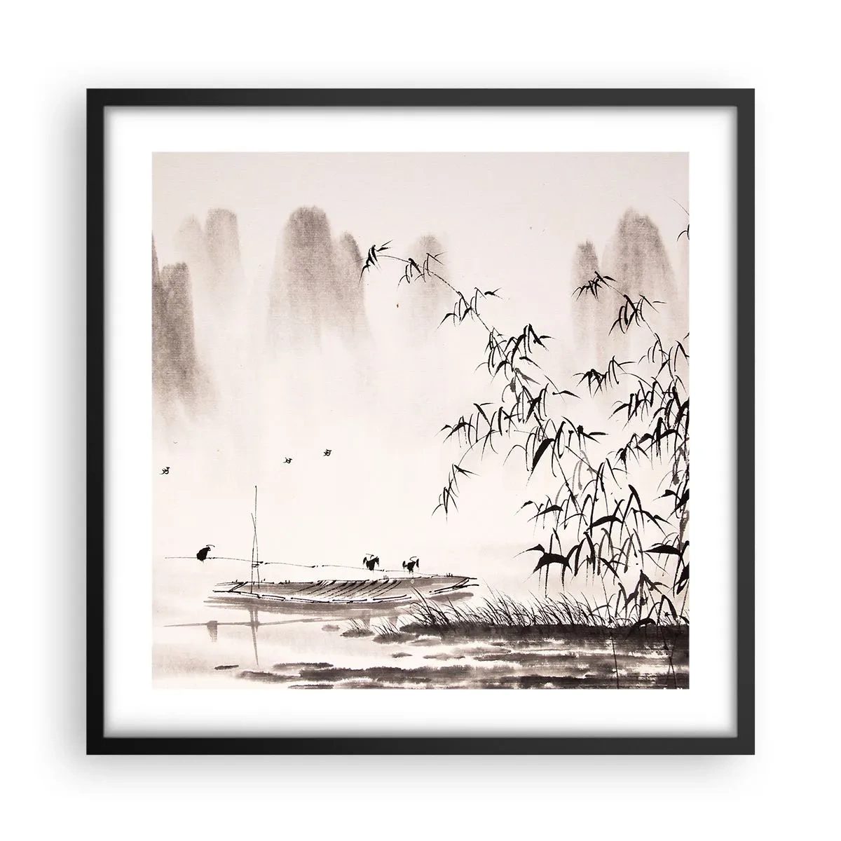 Plagát v čiernom ráme - Pokoj ryžových polí - 50x50 cm