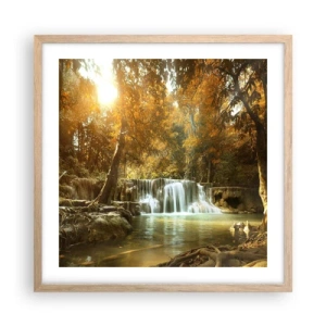 Plagát v ráme zo svetlého duba - Parkový vodopád - 50x50 cm