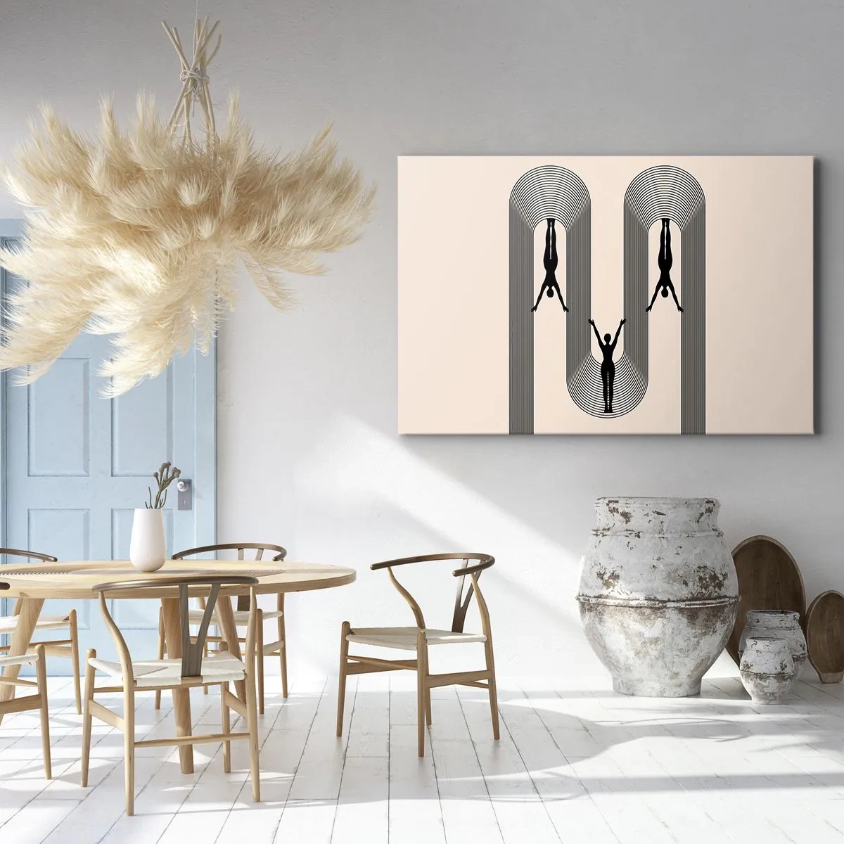 Obraz na plátne - Geometrické siluety na béžovom pozadí - 70x50cm - Hore nohami - Moderná nástenná dekorácia do obývacej izby a spálne ARTTOR