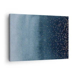 Obraz na plátne - Modré prechody s jemnými zlatými akcentmi - 70x50cm - Kompozícia – modrej fázy - Moderná nástenná dekorácia do obývacej izby a spálne ARTTOR