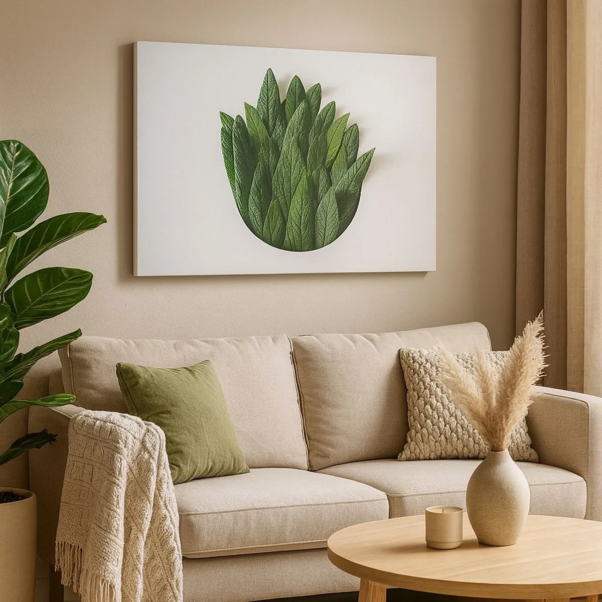 Obraz na plátne - Kompozícia zelených listov na svetlom pozadí - 70x50cm - Neukojiteľná zvedavosť - Moderná nástenná dekorácia do obývacej izby a spálne ARTTOR