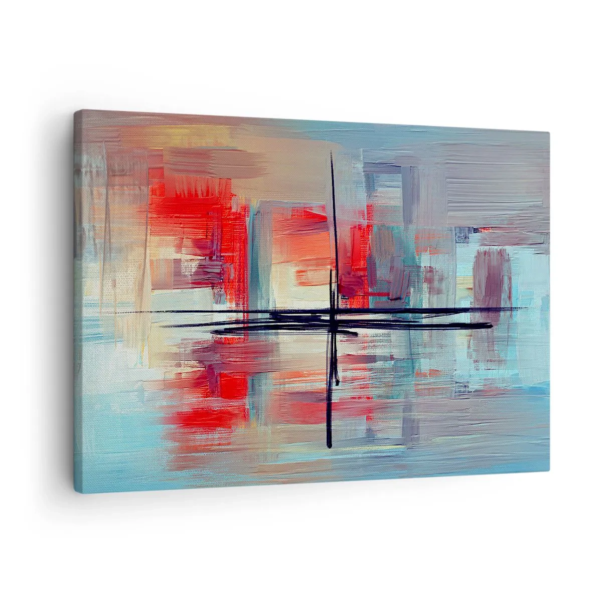 Obraz na plátne - Abstraktná kompozícia s intenzívnymi farbami, líniami a geometrickými tvarmi. - 70x50cm - Krajina v neznámej dimenzii - Moderná nástenná dekorácia do obývacej izby a spálne ARTTOR