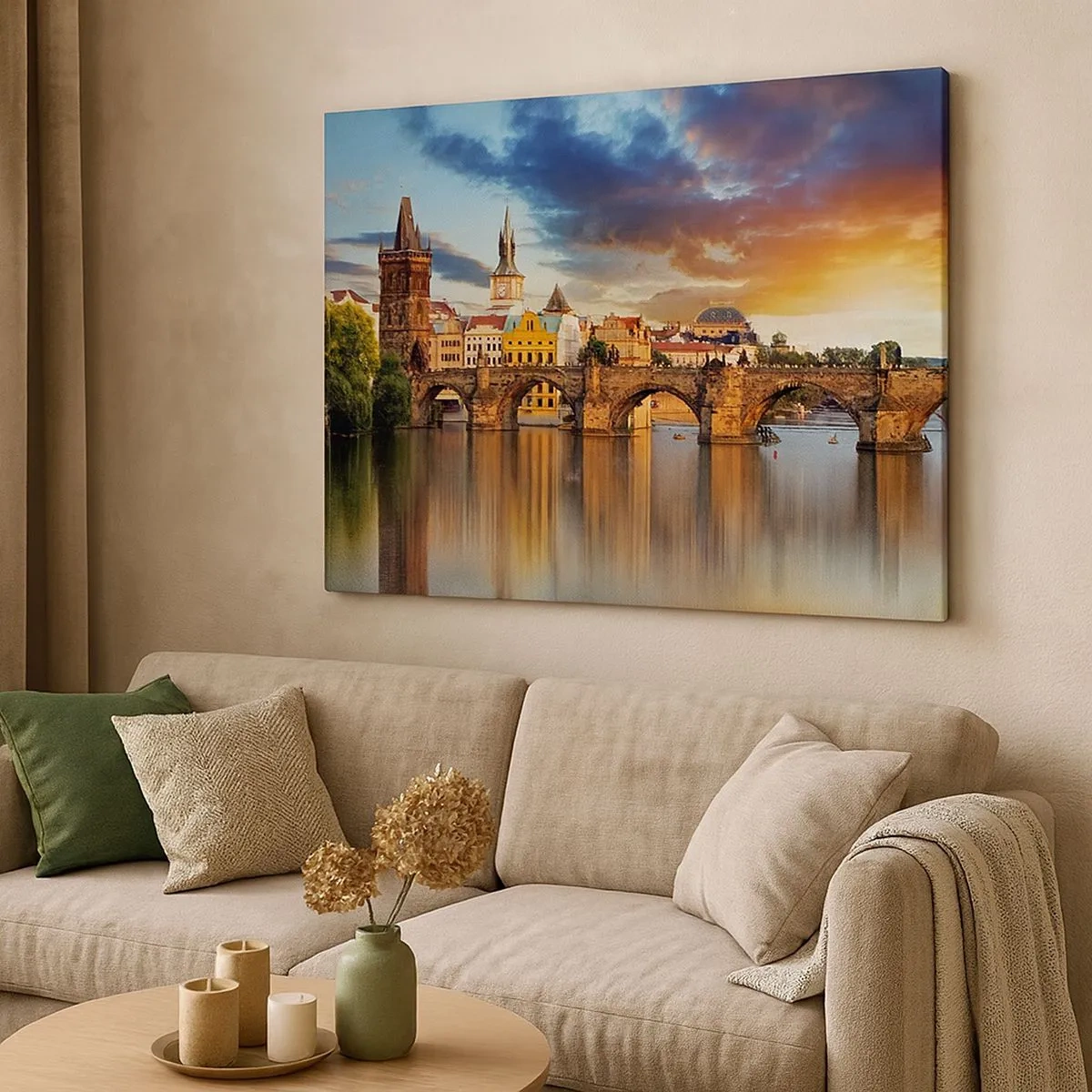 Obraz na plátne - Historický most cez rieku vo svetle zapadajúceho slnka - 70x50cm - Krásna od pradávna - Moderná nástenná dekorácia do obývacej izby a spálne ARTTOR