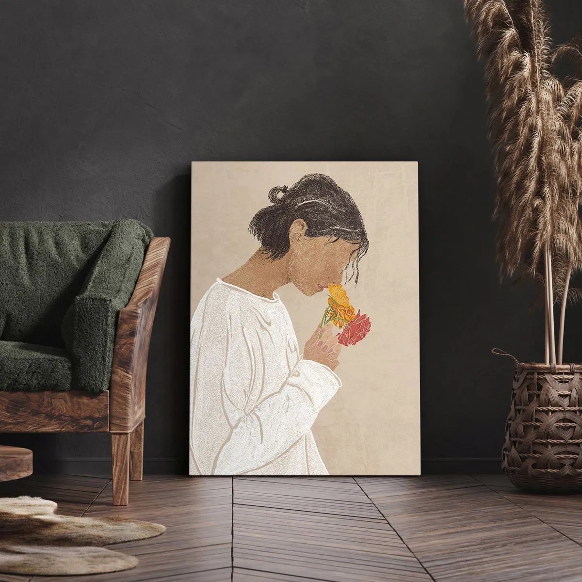 Obraz na plátne - Dievča a kvety - 45x80 cm