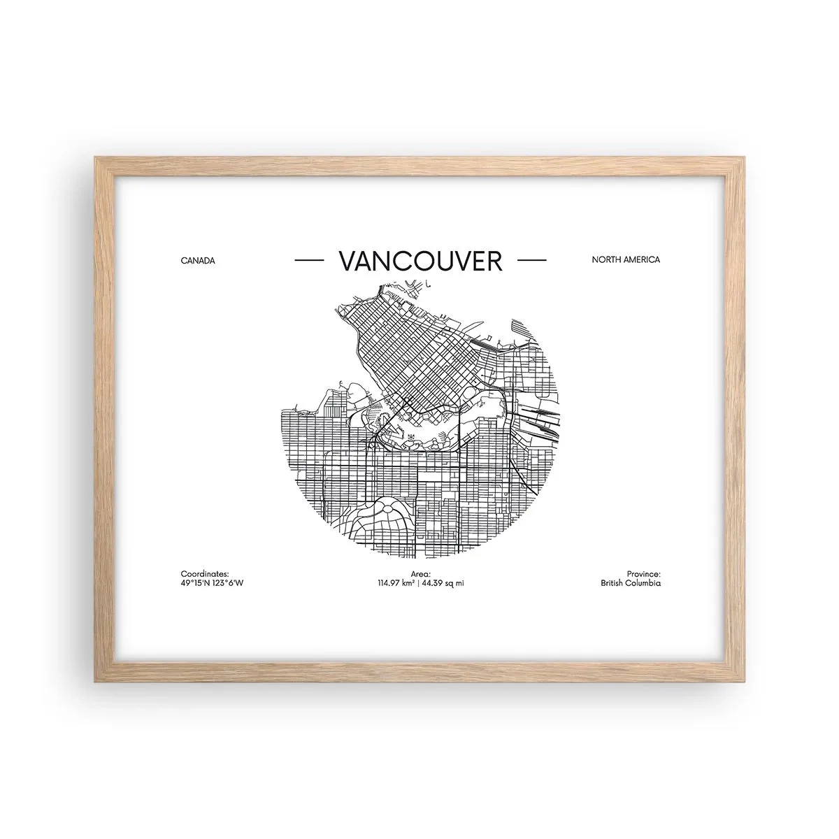 Plagát v ráme zo svetlého duba - Anatómia Vancouveru - 50x40 cm