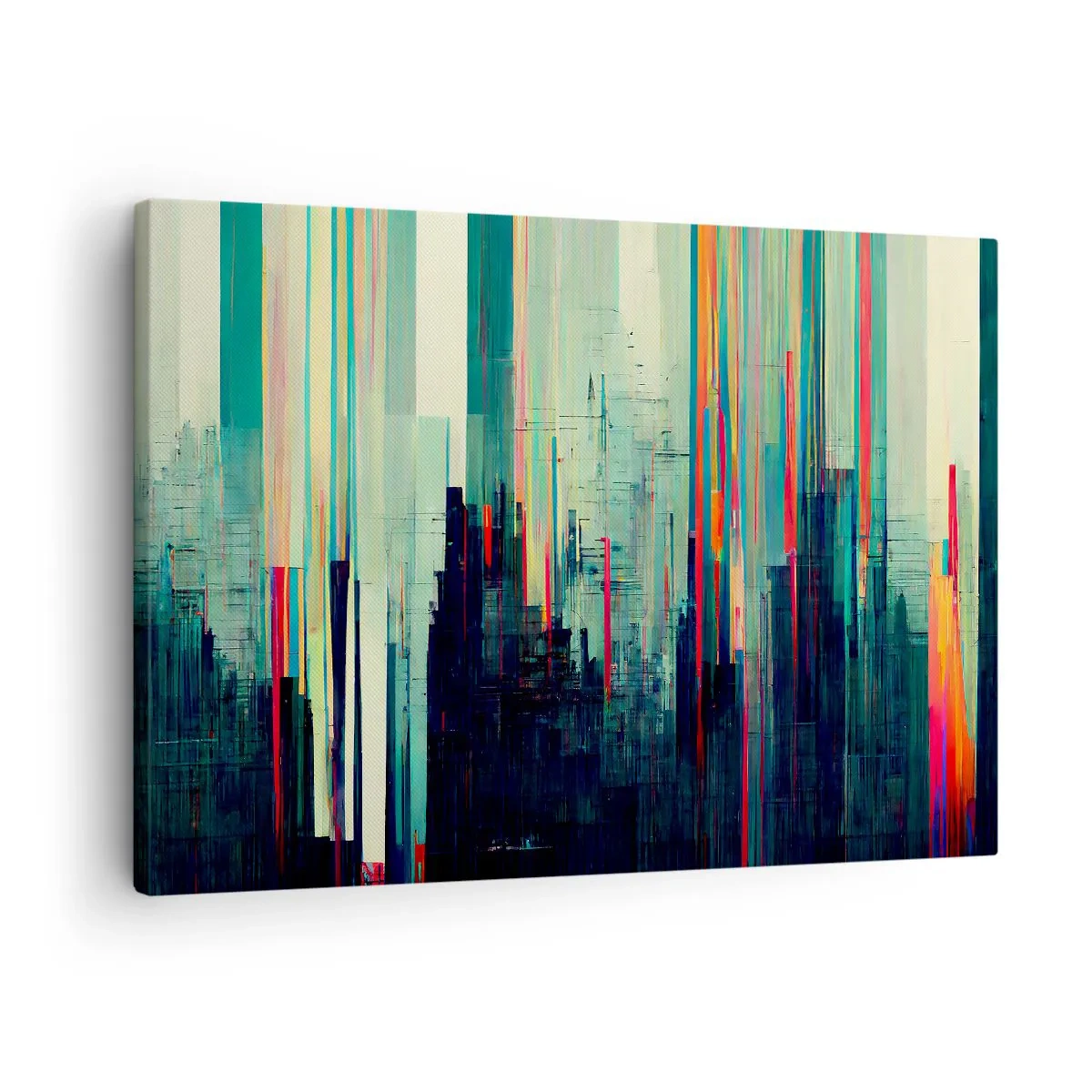 Obraz na plátne - Abstrakcia so zvislými čiarami a panorámou mesta - 70x50cm - Futuristické mesto - Moderná nástenná dekorácia do obývacej izby a spálne ARTTOR
