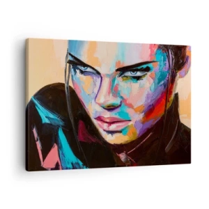 Obraz na plátne - Portrét ženy v živých abstraktných farbách - 70x50cm - Divokosť v srdci - Moderná nástenná dekorácia do obývacej izby a spálne ARTTOR