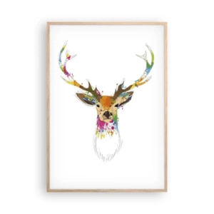 Plagát v ráme zo svetlého duba - Jemné jelenča vykúpané vo farbe - 70x100 cm