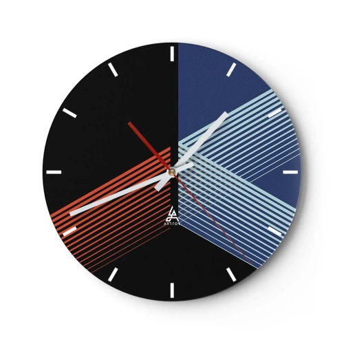 Nástenné hodiny - Geometrická abstrakcia s čiarami v kontrastných farbách - 30x30cm - Jednoduchý príbeh - Moderná nástenná dekorácia do obývacej izby, kuchyne a spálne ARTTOR