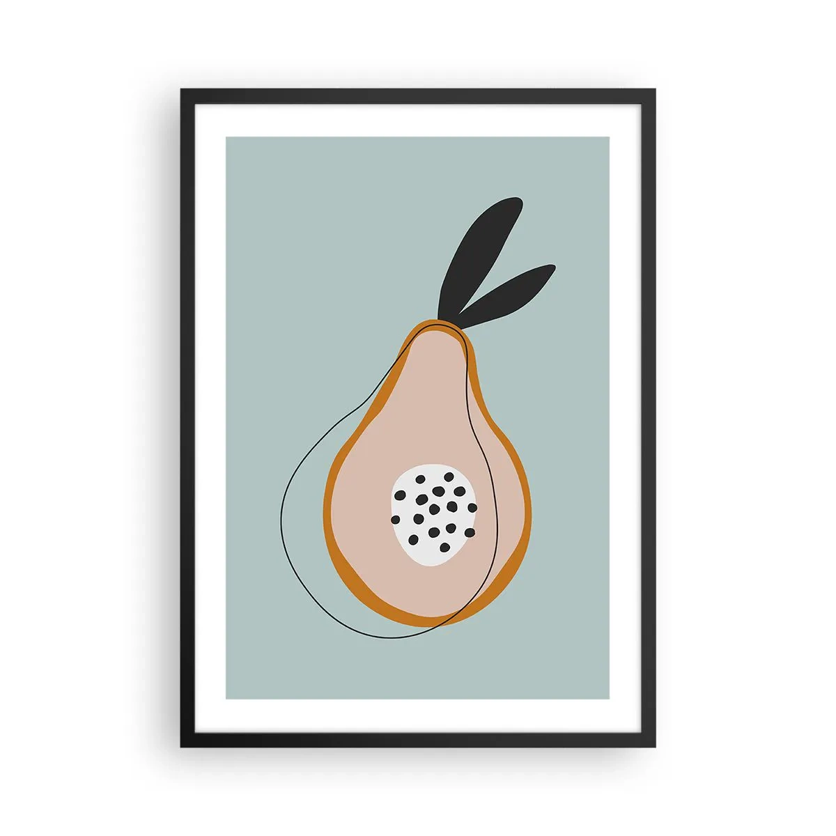 Plagát v čiernom ráme - Abstraktná ilustrácia hrušky na mätovom pozadí - 50x70cm - Prenikanie do podstaty vecí - Moderná nástenná dekorácia do obývacej izby a spálne ARTTOR