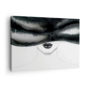 Obraz na plátne - Jemný portrét ženy so zahalenou tvárou v monochromatickom štýle. - 70x50cm - Zmyselná záhada - Moderná nástenná dekorácia do obývacej izby a spálne ARTTOR