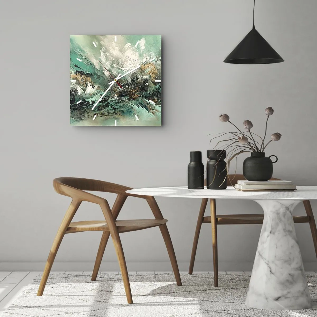 Nástenné hodiny - Smaragdovočierne vlnobitie - 30x30 cm