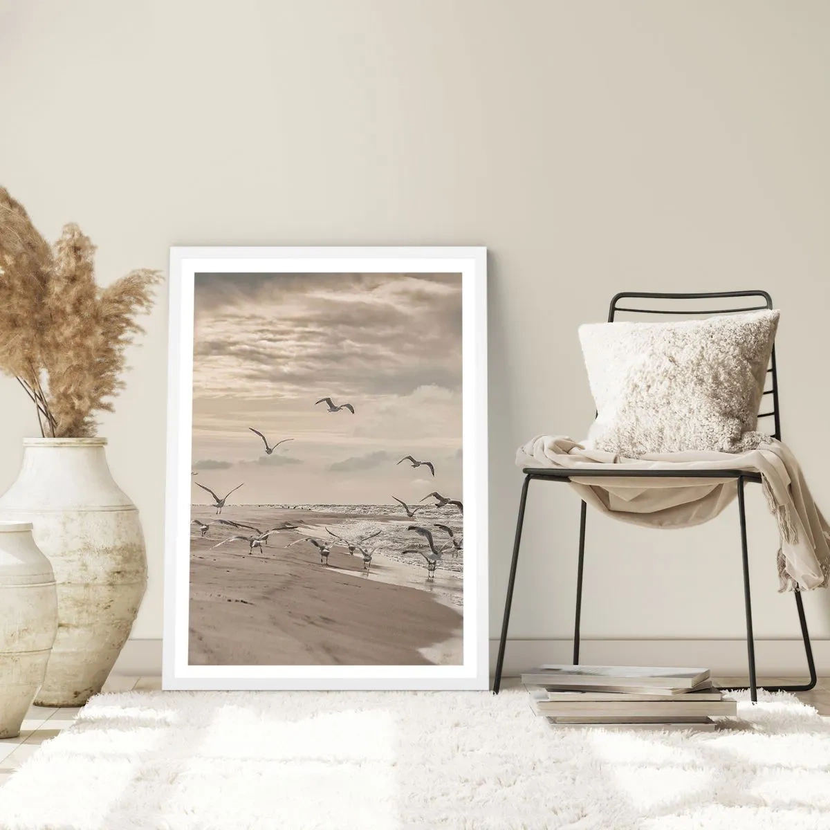 Plagát v bielom ráme - Šumenie mora, spev vtákov - 40x50 cm