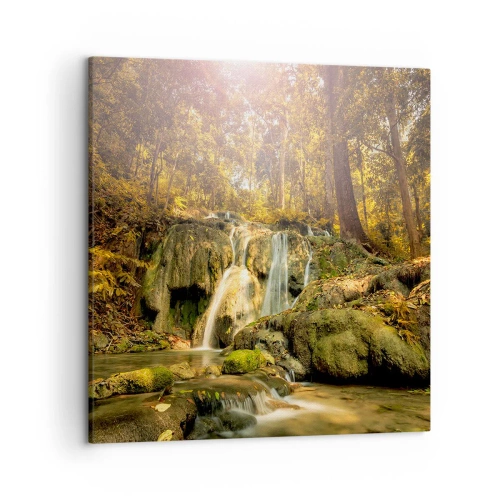 Obraz na plátne - Lesný vodopád v zeleni - 50x50 cm