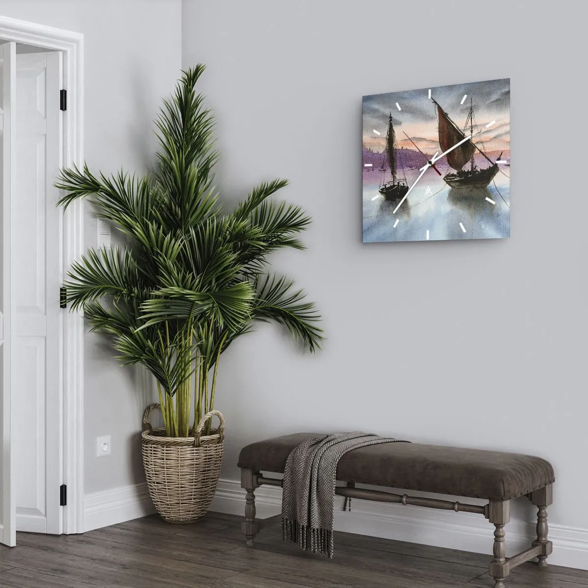 Nástenné hodiny - Večer v prístave - 30x30 cm