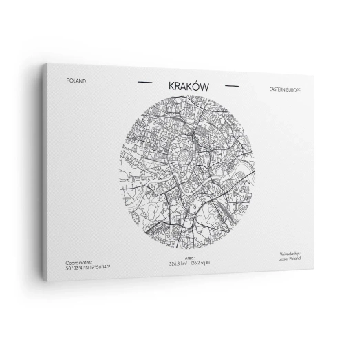 Obraz na plátne - Mapa Krakova v minimalistickom štýle - 70x50cm - Anatómia Krakova - Moderná nástenná dekorácia do obývacej izby a spálne ARTTOR