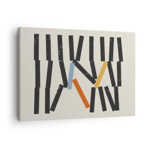 Obraz na plátne - Abstraktná kompozícia s farebnými a čiernymi obdĺžnikmi - 70x50cm - Domino – kompozícia - Moderná nástenná dekorácia do obývacej izby a spálne ARTTOR