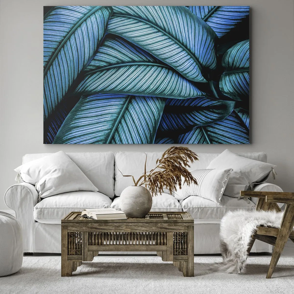 Obraz na plátne - Detailný záber tyrkysových listov so živými detailmi. - 70x50cm - Čiary života - Moderná nástenná dekorácia do obývacej izby a spálne ARTTOR