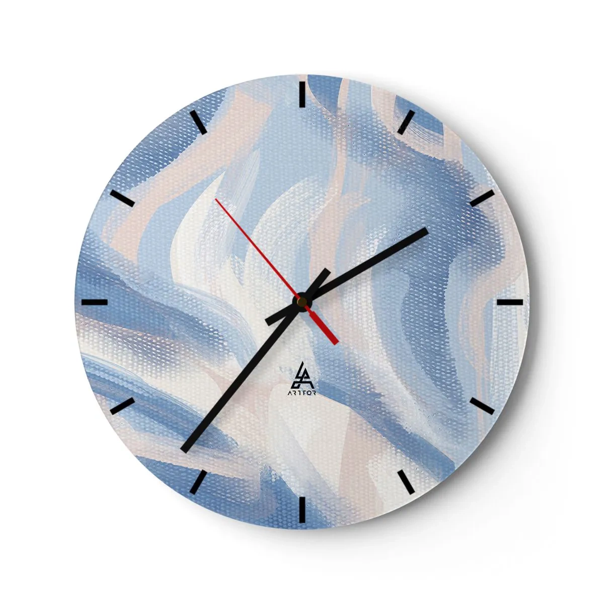 Nástenné hodiny - Maliarske modré vlny a pastelové pruhy na textúrovanom pozadí - 30x30cm - Modré kolísanie - Moderná nástenná dekorácia do obývacej izby, kuchyne a spálne ARTTOR