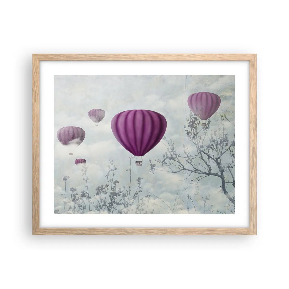 Plagát v ráme zo svetlého duba - Ako lode na oblohe - 50x40 cm