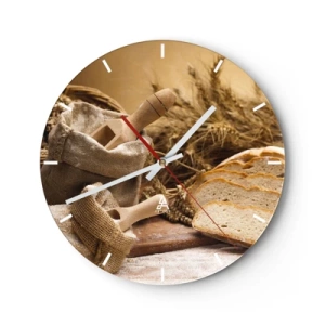 Nástenné hodiny - Vrece múky, chleba a klasov obilia v rustikálnom štýle - 30x30cm - Ako utnúť nožom - Moderná nástenná dekorácia do obývacej izby, kuchyne a spálne ARTTOR