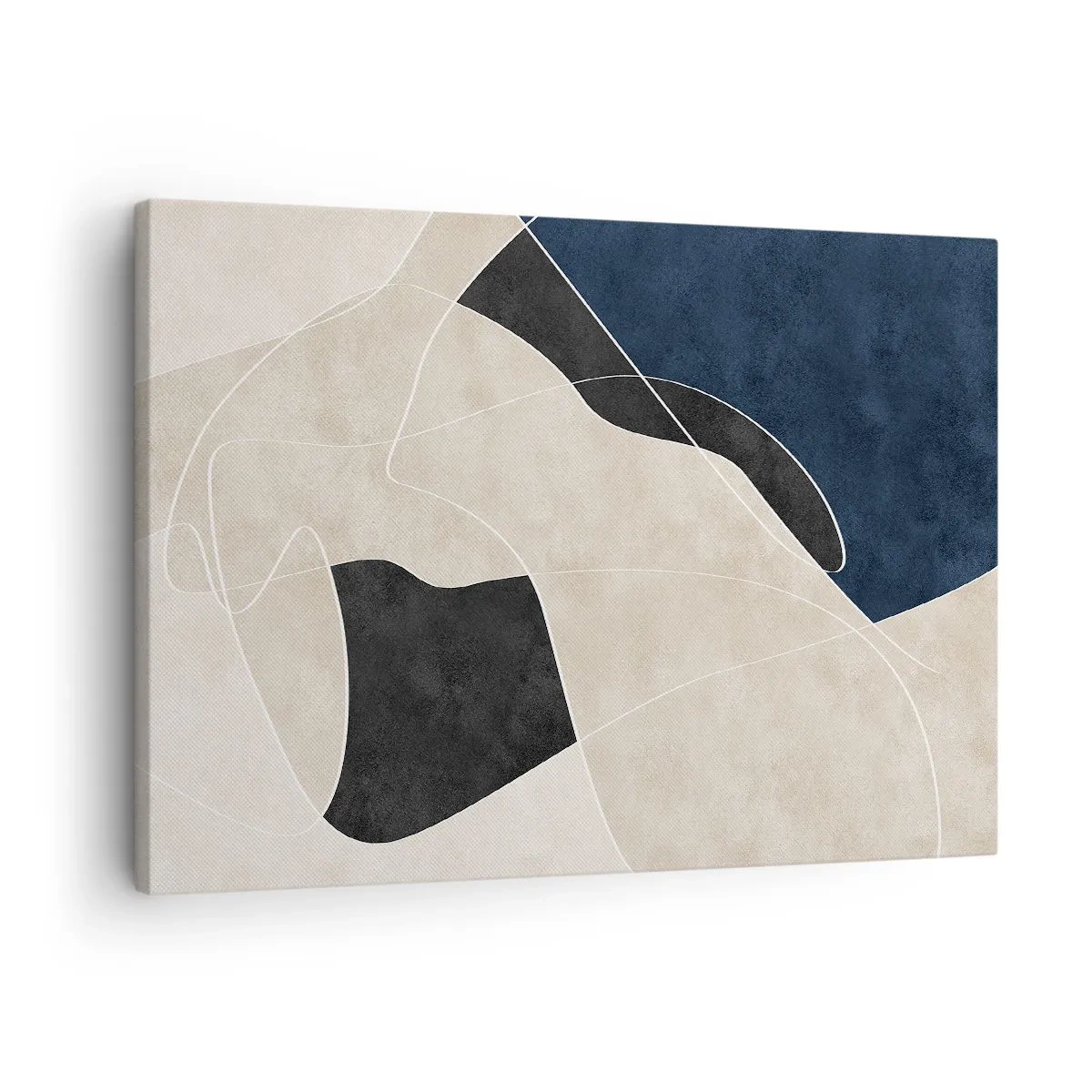 Obraz na plátne - Geometrická abstrakcia v odtieňoch béžovej a námorníckej modrej - 70x50cm - Abstraktná kompozícia – kontrast farieb - Moderná nástenná dekorácia do obývacej izby a spálne ARTTOR