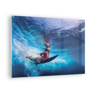 Obraz na skle - Podvodná scéna so surferom v dynamickej akcii - 70x50cm - Hĺbka radosti - Moderná nástenná dekorácia do obývacej izby a spálne ARTTOR