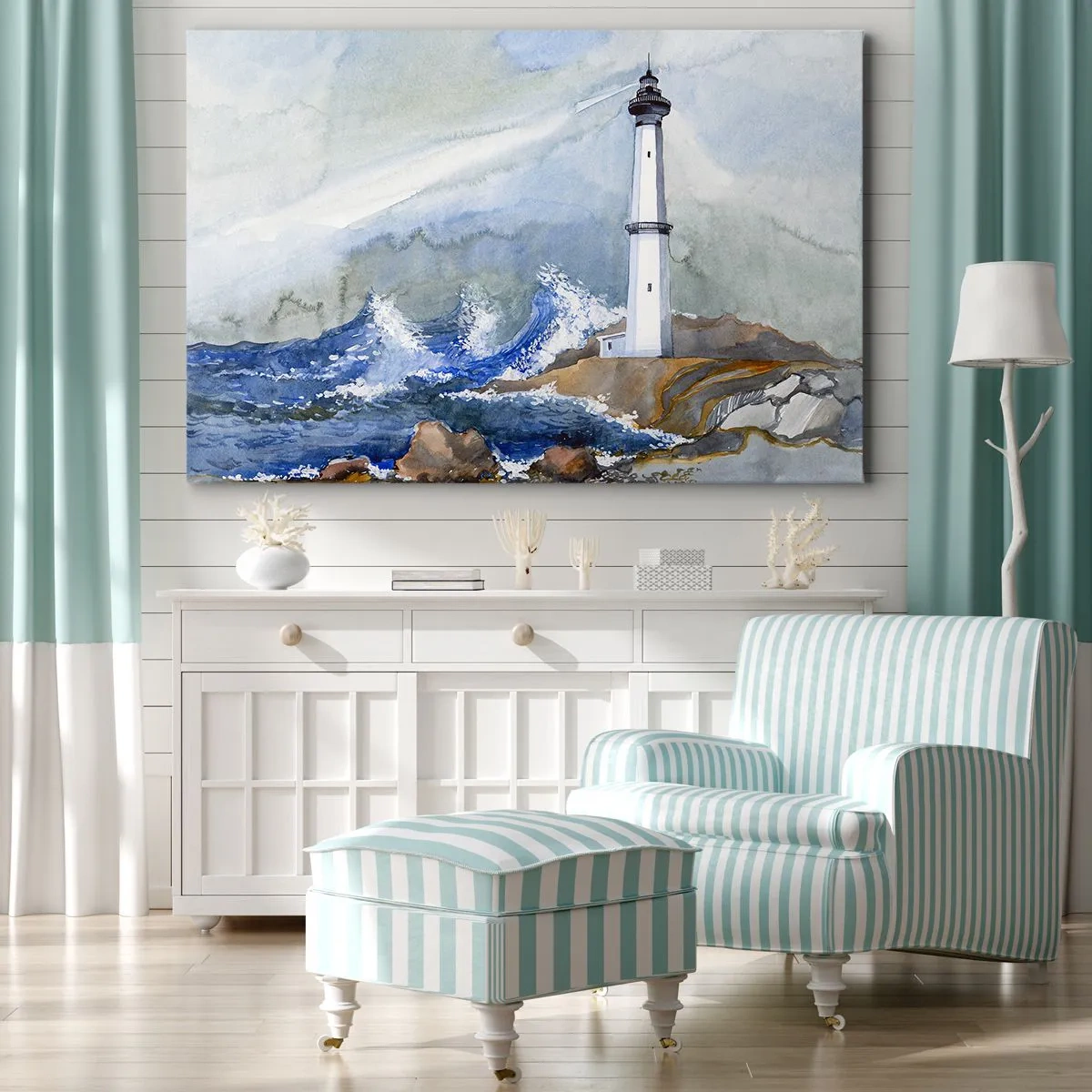 Obraz na plátne - Maják na skalnatom pobreží s rozbúreným morom - 70x50cm - Proti tme a hromobitiu - Moderná nástenná dekorácia do obývacej izby a spálne ARTTOR
