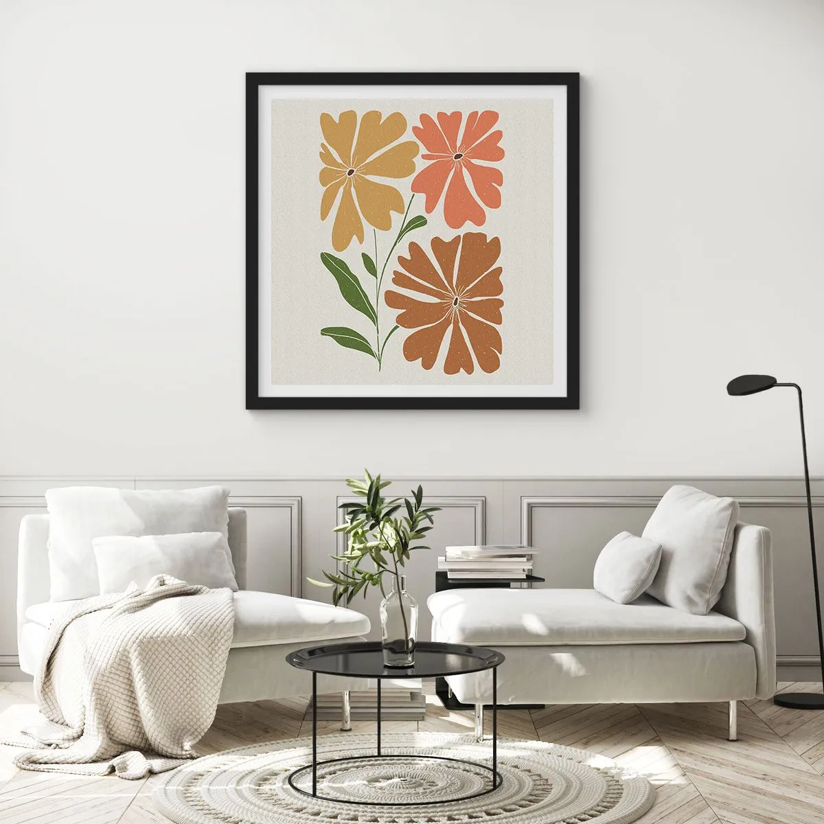 Plagát v čiernom ráme - Príroda a geometria - 60x60 cm
