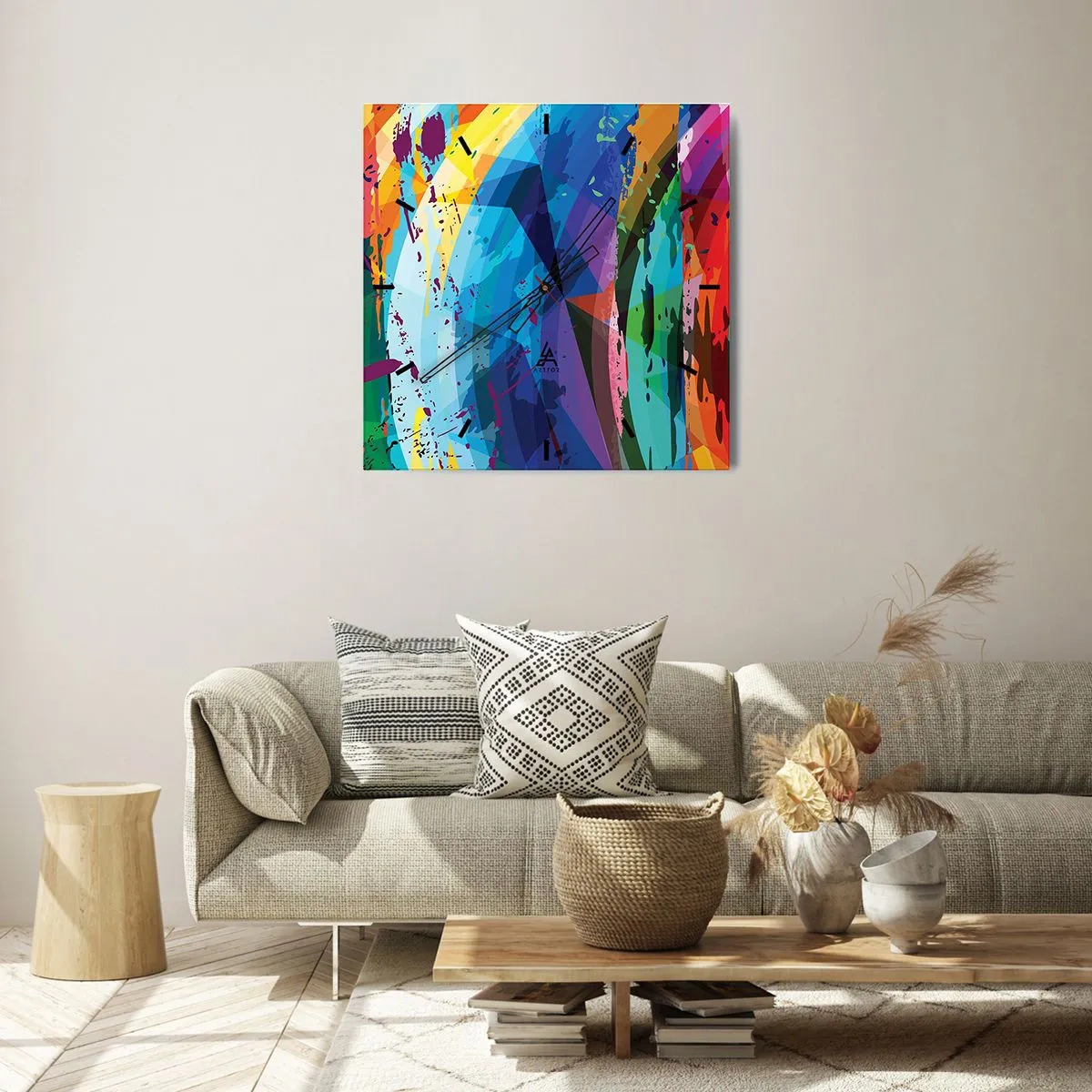 Nástenné hodiny - Farebné závraty - 40x40 cm