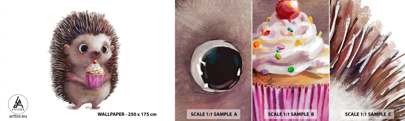 Vzorka samolepiacej fototapety Deluxe Sticker - Oslava je každý deň - Pre deti, ježko, Rozprávka - 100x30 cm