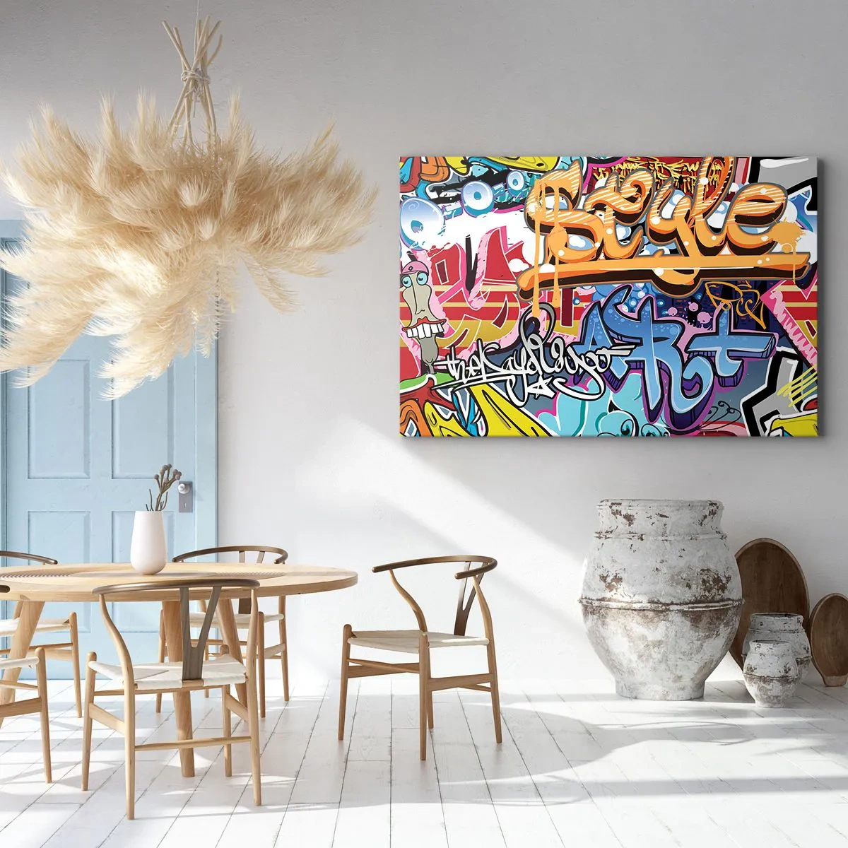 Obraz na plátne - Farebné graffiti s dynamickými nápismi a ilustráciami - 70x50cm - Nástenné maľby, nástenné maľby… - Moderná nástenná dekorácia do obývacej izby a spálne ARTTOR