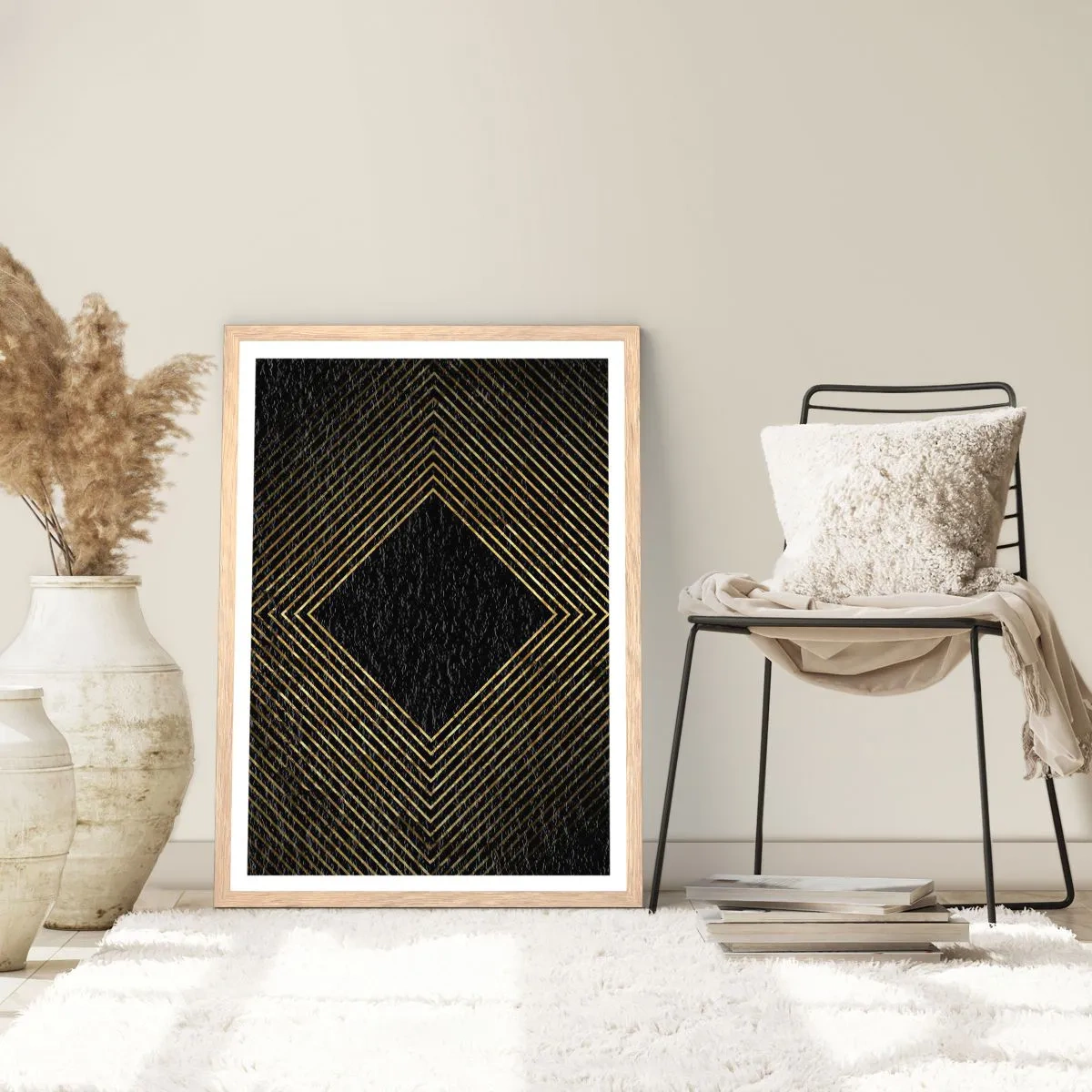 Plagát v ráme zo svetlého duba - Geometria v štýle glamour - 40x50 cm
