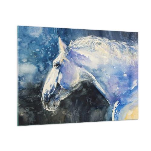 Obraz na skle - Portrét v modrej žiare - 100x70 cm