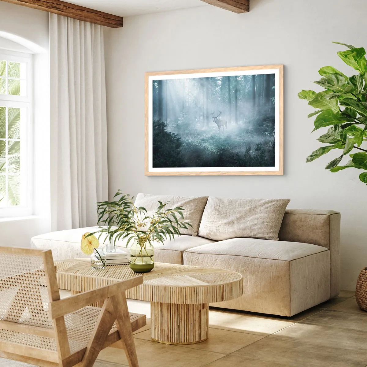 Plagát v ráme zo svetlého duba - Ranná obchôdzka sídliska - 100x70 cm