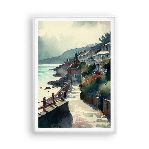 Plagát v bielom ráme - Stredomorské mestečko - 70x100 cm