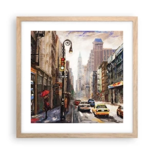 Plagát v ráme zo svetlého duba - New York – farebný aj v daždi - 40x40 cm