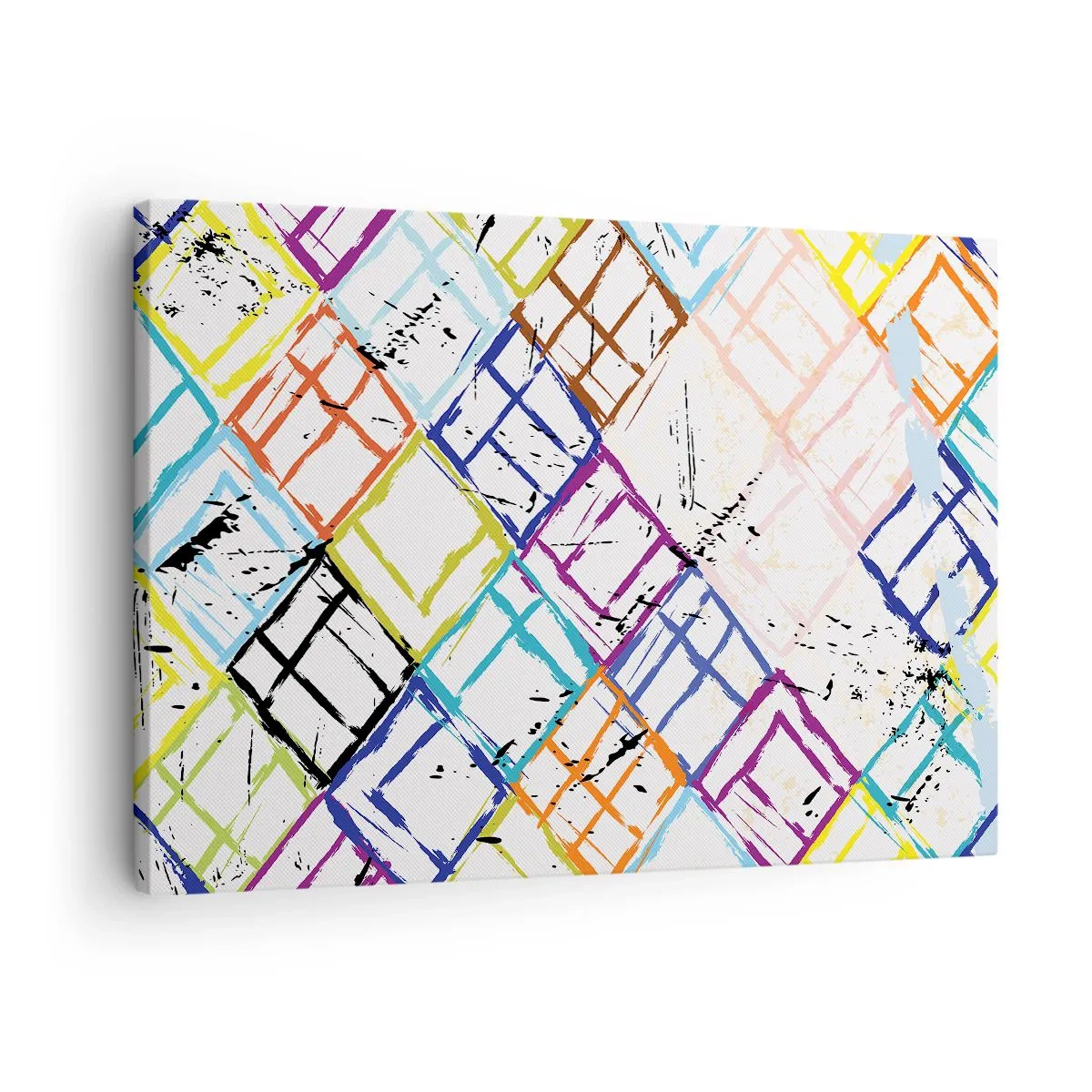 Obraz na plátne - Farebná abstrakcia s geometrickými tvarmi na bielom pozadí - 70x50cm - Bunky na prenájom - Moderná nástenná dekorácia do obývacej izby a spálne ARTTOR