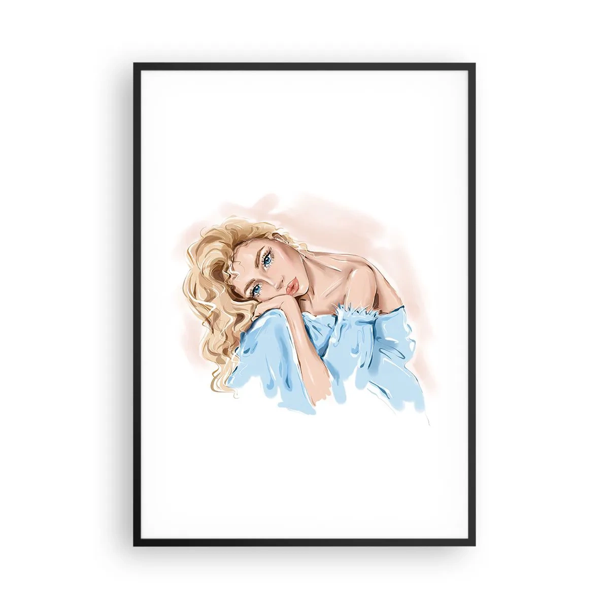 Plagát v čiernom ráme - Zasnená v modrej - 70x100 cm